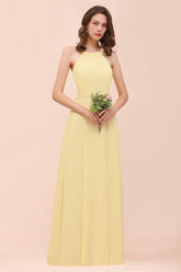 Affordable Daffodil Chiffon Sleeveless Long Bridesmaid Dress with Ruffle-27dress